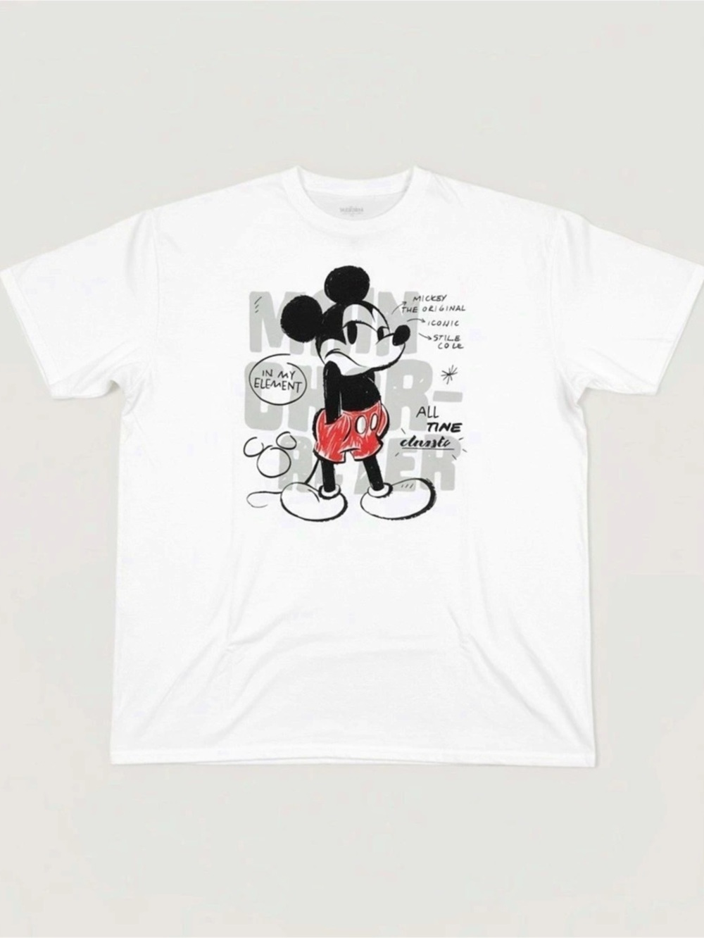 Disney Mickey Mouse Mens/Unisex Tee Serious Look Sketch White Short Sleeve 3XL